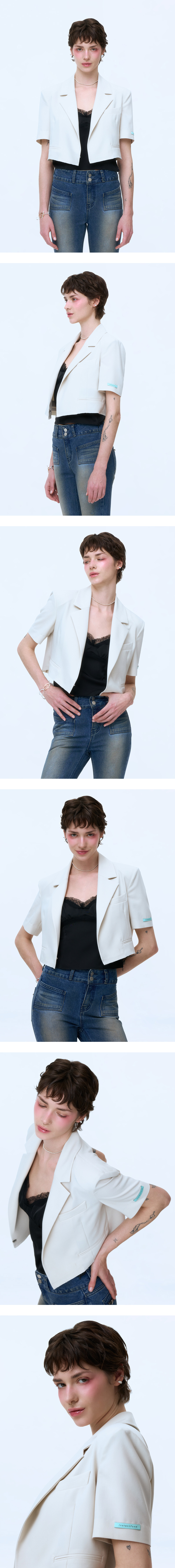 INSTANTFUNK★SUMMER SQUARE NECK SHORT-SLEEVED JACKET MUSINSA | INSTANTFUNK Summer Crop Short Sleeve Jacket - Navy